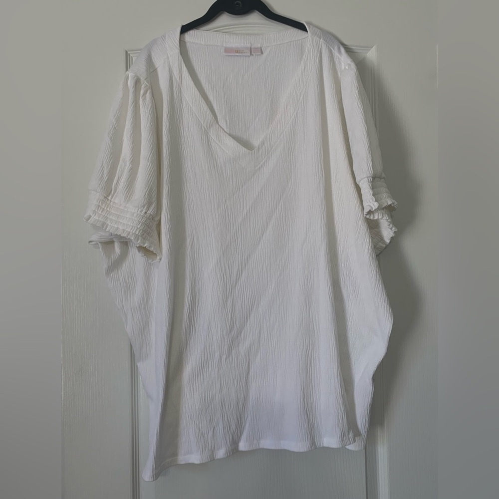 Belle by Kim Gravel White V-Neck Women's Top Women’s Size 5X